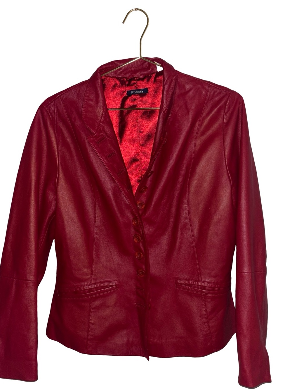 Red Phillip G 100% Genuine Leather Jacket S/M P2P 17”